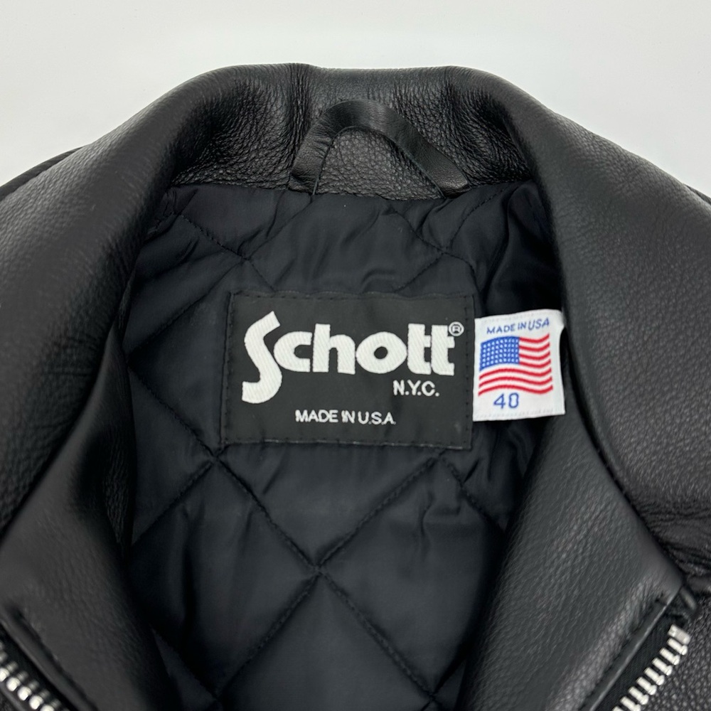 Schott NYC Black Leather Jacket Size 40/Medium - Made in USA - Picture 6 of 15